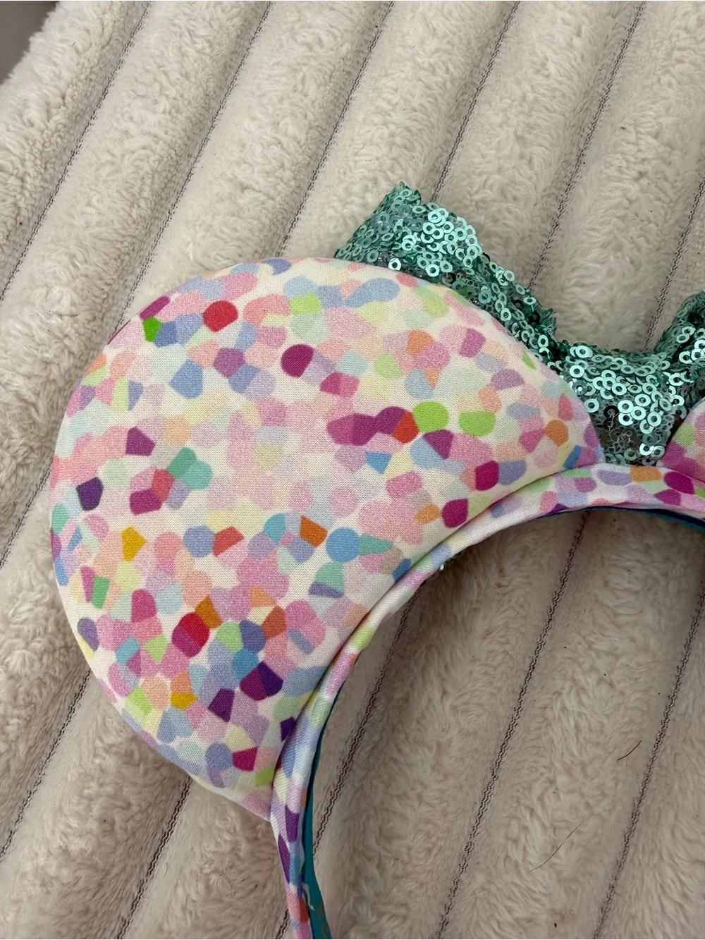 Handmade Sparkling Teal Sequin Bow Ear Headband for Kids